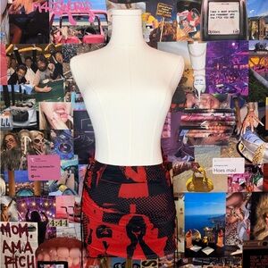 Edikted Red and Black Graphic Mini Skirt